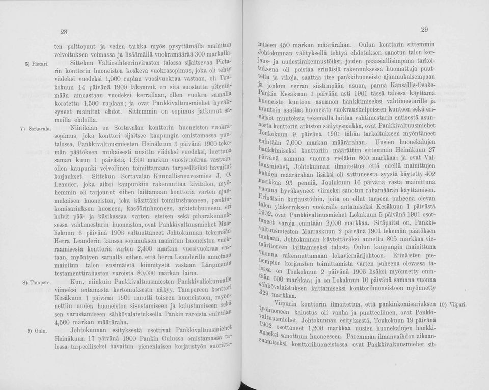 1900 lakannut, on sitä suostuttu pitentämään ainoastaan vuodeksi kerrallaan, ollen vuokra samalla korotettu 1,500 ruplaan; ja ovat Pankkivaltuusmiehet hyväksyneet mainitut ehdot.