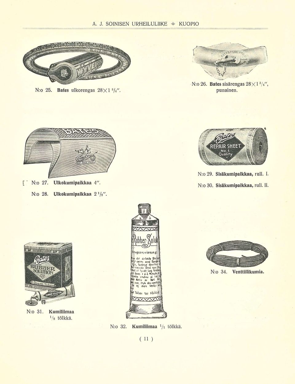 Ulkokumipaikkaa 2 Va". N:o 29. Sisäkumipaikkaa, rull. I. N:o 30.
