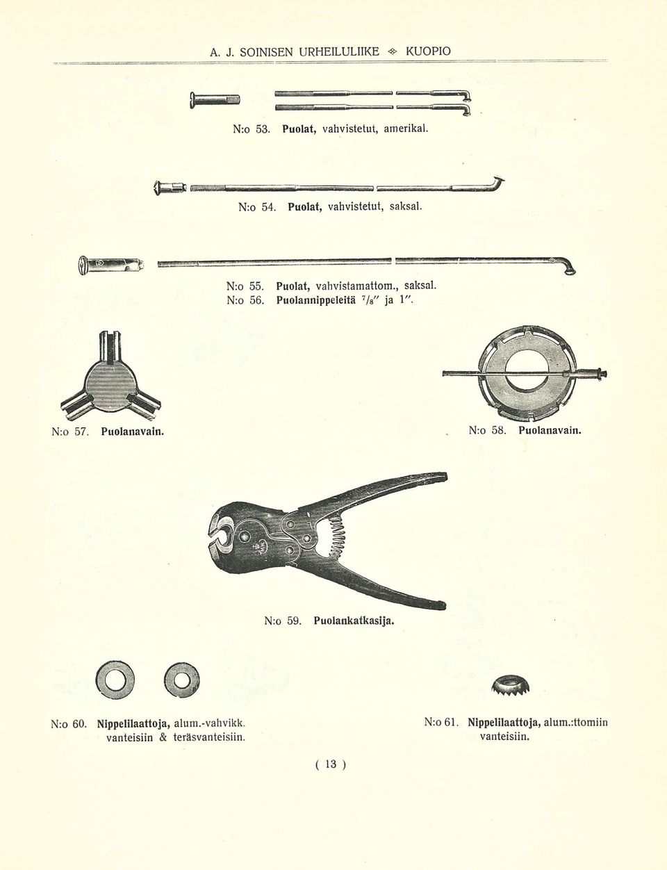 Puolannippeleitä 7 /a" ja 1". N:o 57. Puolanavain. N:o 58. Puolanavain. N:o 59.