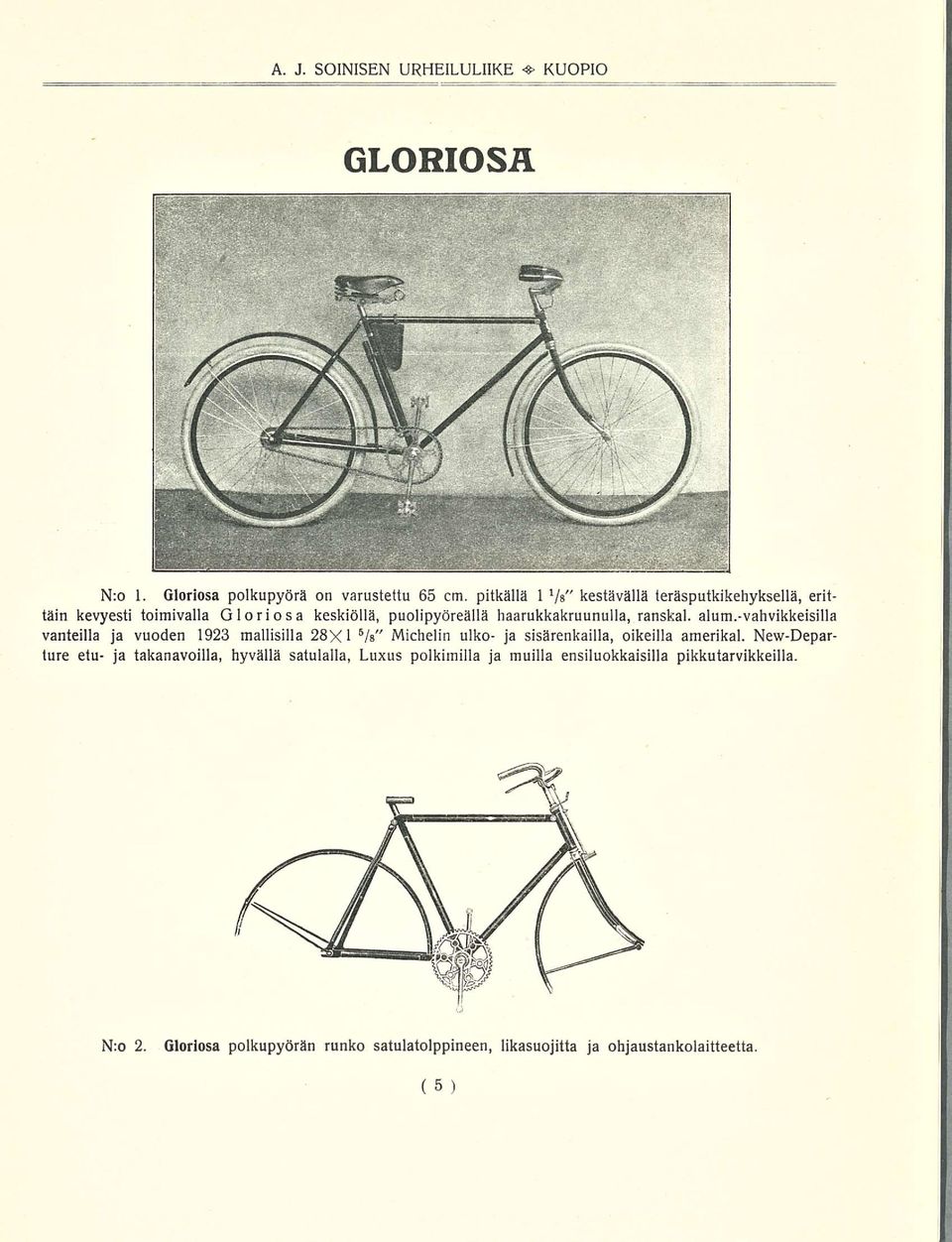 alum.-vahvikkeisilla vanteilla ja vuoden 1923 mallisilla 28X1 5 /s" Michelin uiko- ja sisärenkailla, oikeilla amerikal.