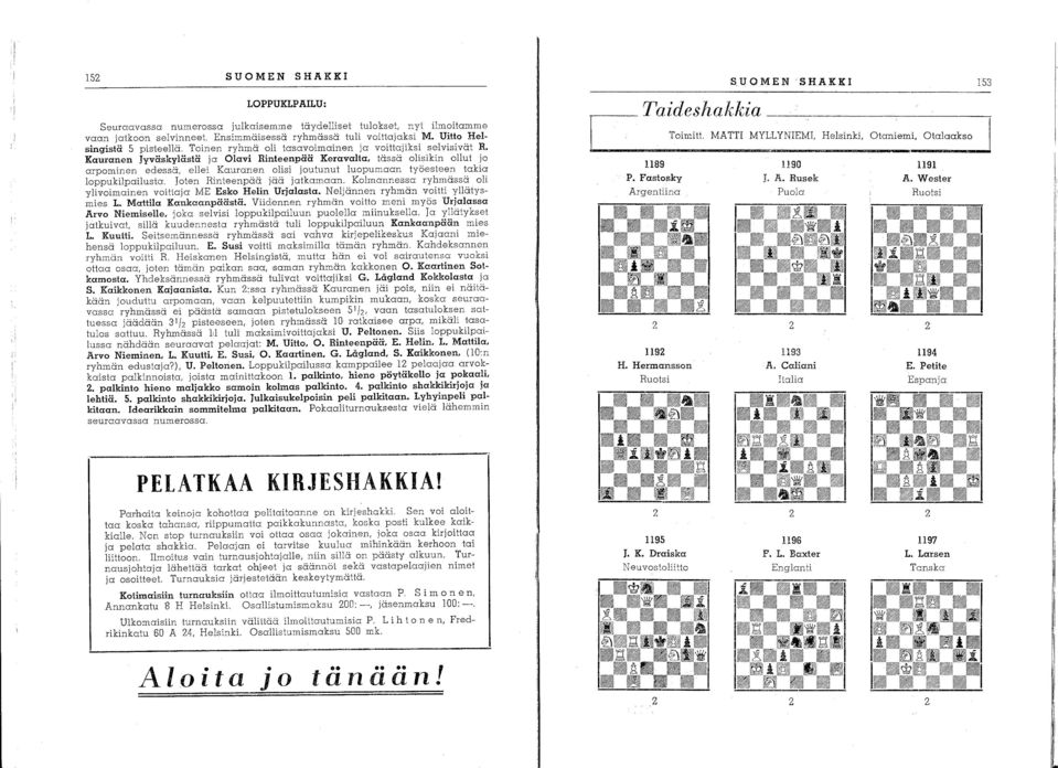 tässä olisikin ollut jo arpominen edessä, ellei Kauranen olisi joutunut luopumaan työesteen takia loppukilpailusta. Joten Rinteenpää jää jatkamaan.
