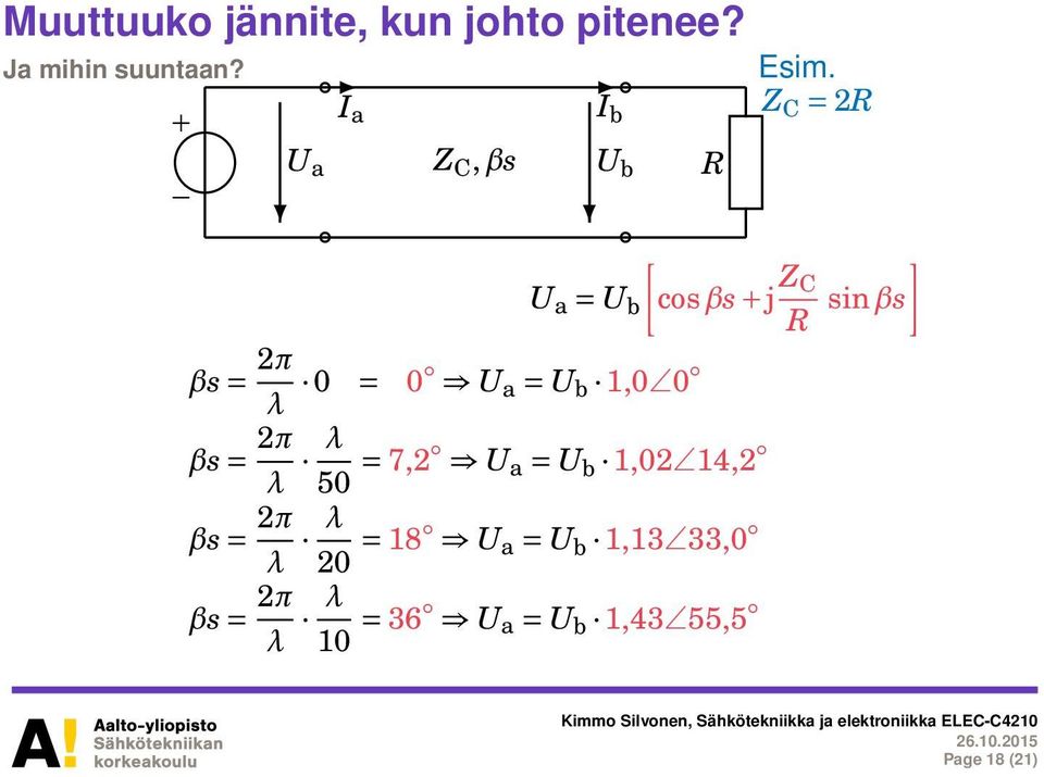 Z C = 2R U a = U b [ cosβs + j Z C R sinβs βs = 2π λ λ 50 = 7,2 U a = U b