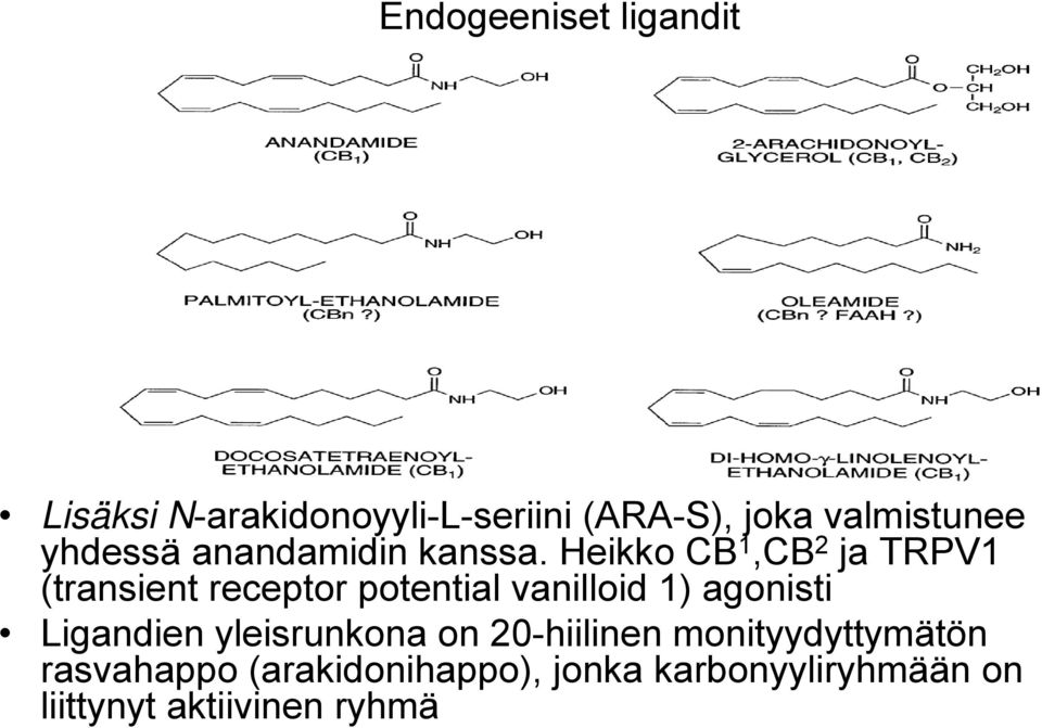 Heikko CB 1,CB 2 ja TRPV1 (transient receptor potential vanilloid 1) agonisti