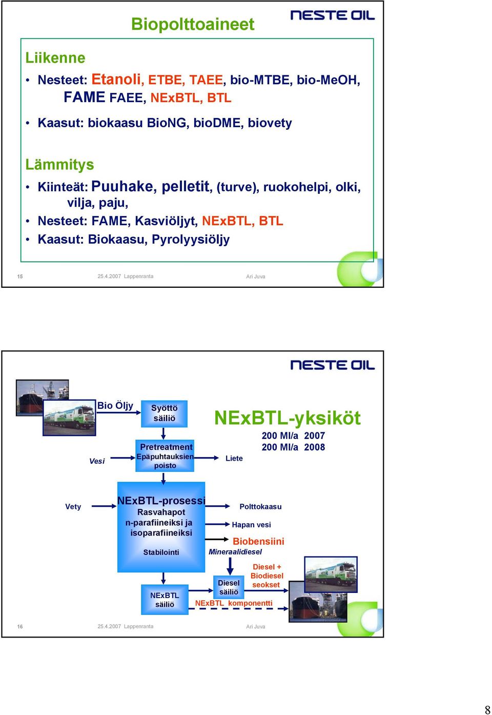 Bio Öljy Syöttö säiliö Pretreatment Epäpuhtauksien poisto NExBTL-yksiköt Liete 2 Ml/a 27 2 Ml/a 28 Vety NExBTL-prosessi Rasvahapot n-parafiineiksi ja