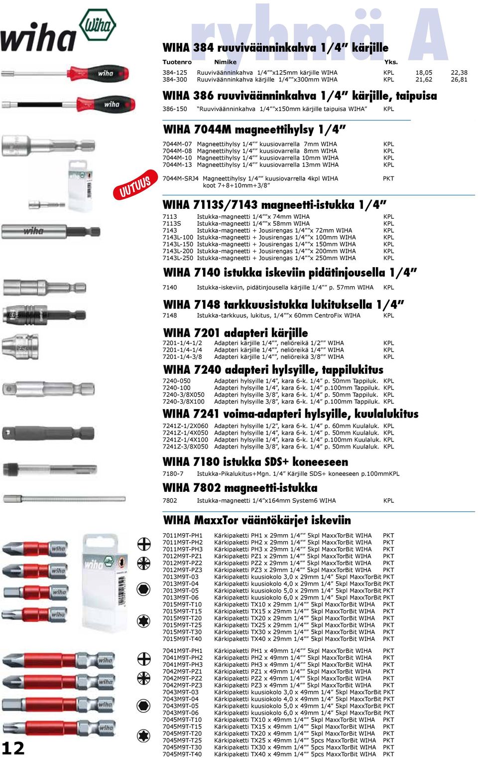 KPL 7,04 8,73 7044M-08 Magneettihylsy 1/4 kuusiovarrella 8mm WIHA KPL 7,04 8,73 7044M-10 Magneettihylsy 1/4 kuusiovarrella 10mm WIHA KPL 7,45 9,24 7044M-13 Magneettihylsy 1/4 kuusiovarrella 13mm WIHA