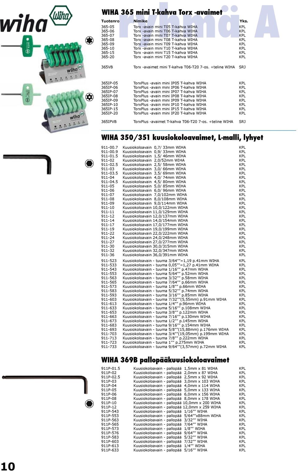 Torx -avain mini T20 T-kahva WIHA KPL 5,00 6,20 365VB Torx -avaimet mini T-kahva T06-T20 7-os.