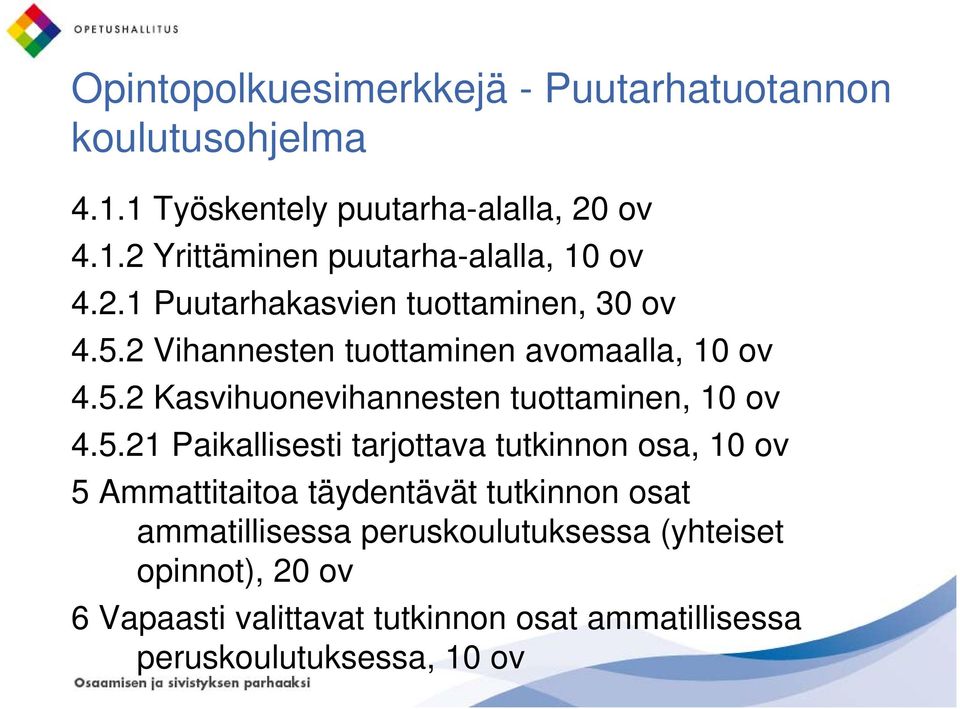 5.21 Paikallisesti tarjottava tutkinnon osa, 10 ov 5 Ammattitaitoa täydentävät tutkinnon osat ammatillisessa peruskoulutuksessa k