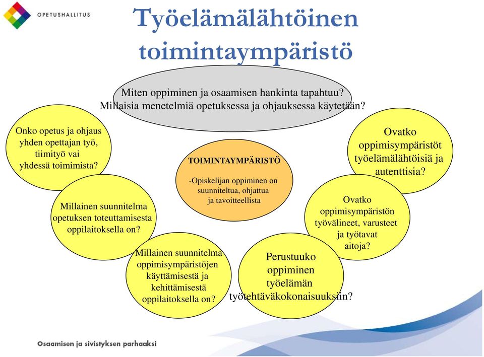 Millainen suunnitelma oppimisympäristöjen käyttämisestä ja kehittämisestä oppilaitoksella on?