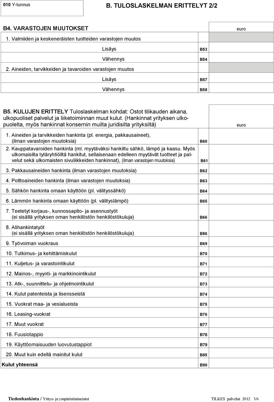 (Hankinnat yrityksen ulkopuolelta, myös hankinnat konsernin muilta juridisilta yrityksiltä) 1. Aineiden ja tarvikkeiden hankinta (pl. energia, pakkausaineet), (ilman varastojen muutoksia) 2.