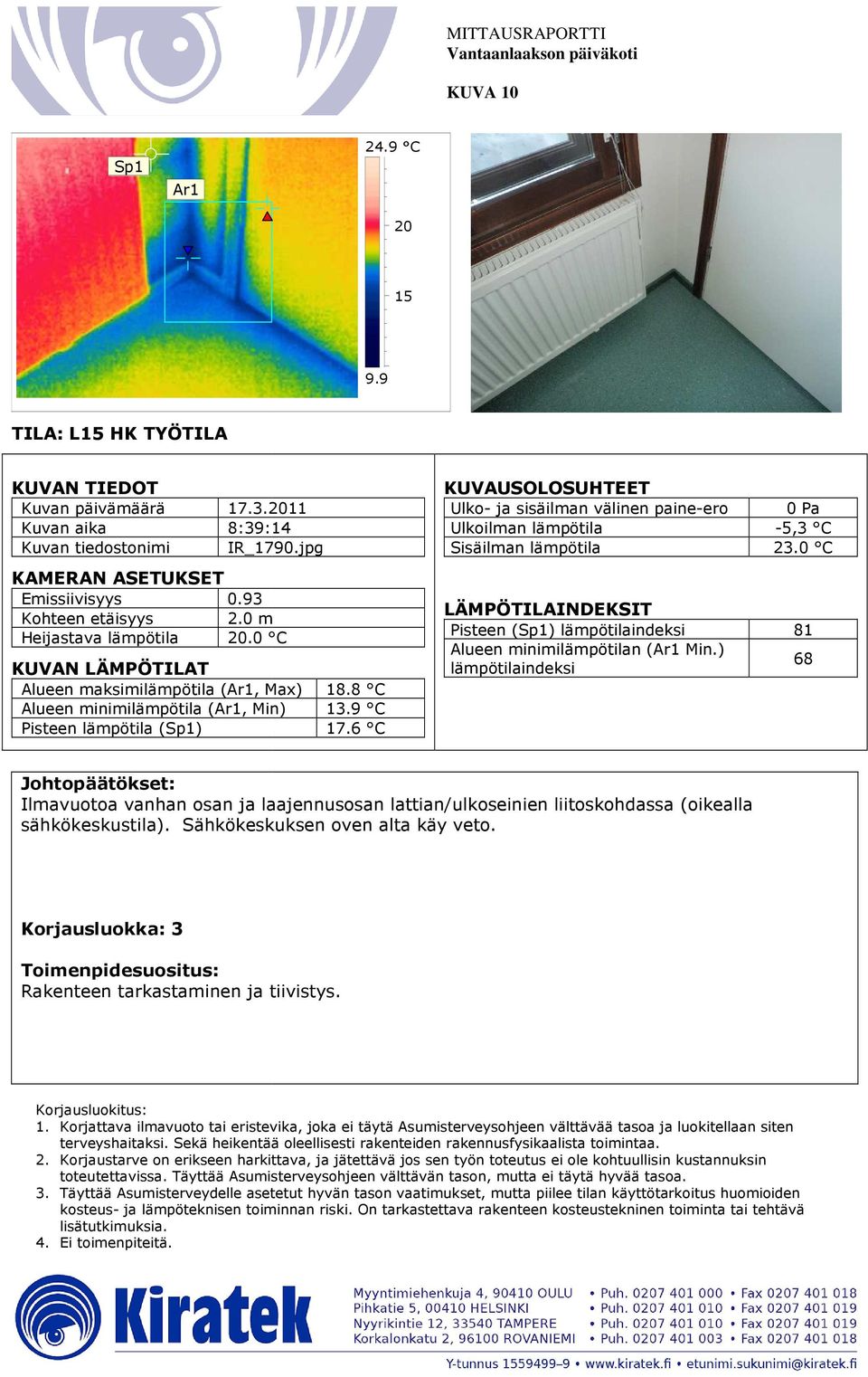 0 C Pisteen () 81 68 Ilmavuotoa vanhan osan ja laajennusosan lattian/ulkoseinien