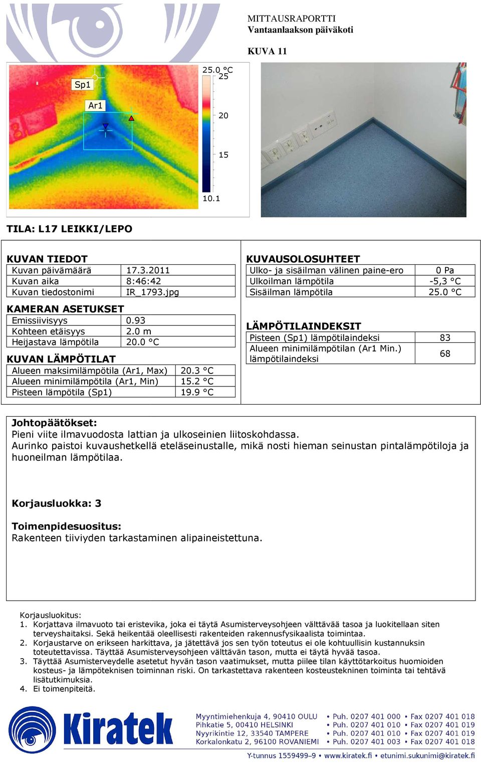 Aurinko paistoi kuvaushetkellä eteläseinustalle, mikä nosti hieman seinustan pintalämpötiloja ja huoneilman lämpötilaa.