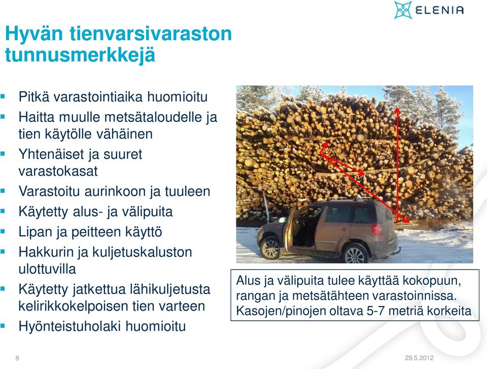 ja kuljetuskaluston ulottuvilla Käytetty jatkettua lähikuljetusta kelirikkokelpoisen tien varteen Hyönteistuholaki huomioitu