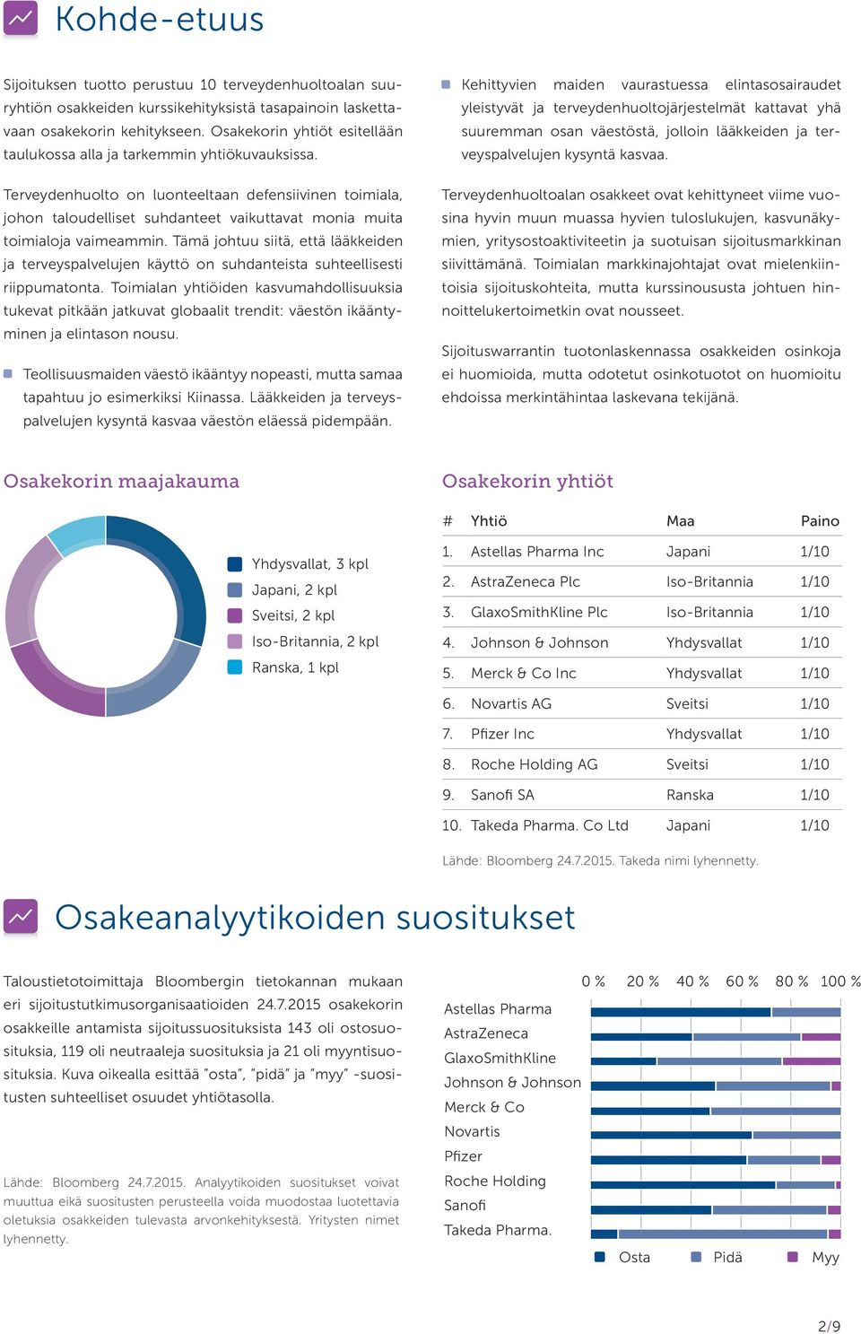 Terveydenhuolto on luonteeltaan defensiivinen toimiala, johon taloudelliset suhdanteet vaikuttavat monia muita toimialoja vaimeammin.