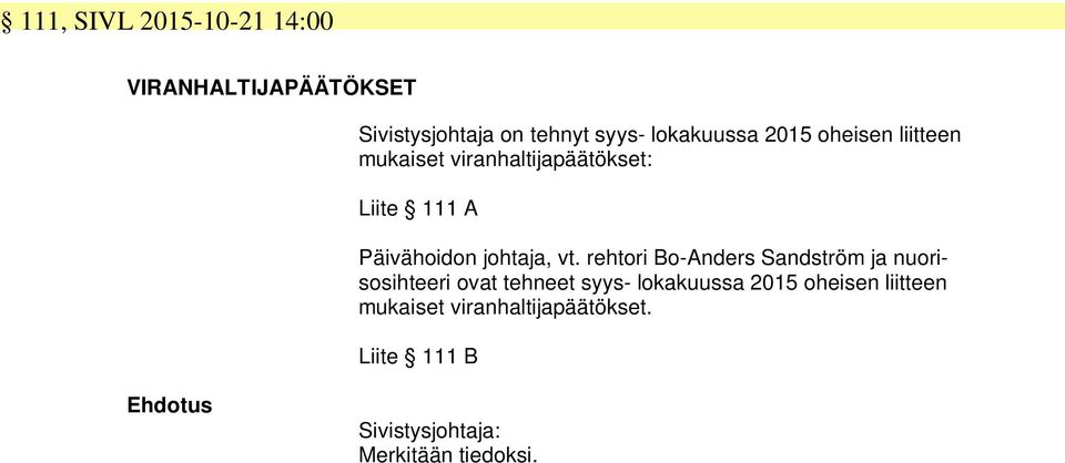 rehtori Bo-Anders Sandström ja nuorisosihteeri ovat tehneet syys- lokakuussa 2015 oheisen