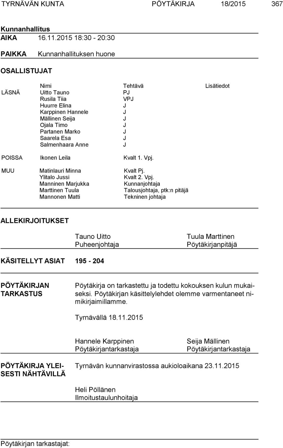 Marko J Saarela Esa J Salmenhaara Anne J POISSA Ikonen Leila Kvalt 1. Vpj.