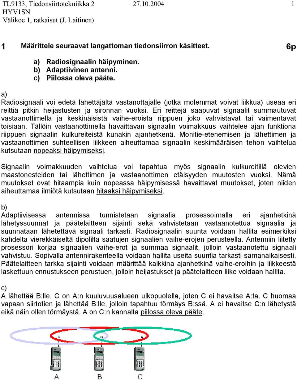 Eri reittejä saapuvat signaalit summautuvat vastaanottimella ja keskinäisistä vaihe-eroista riippuen joko vahvistavat tai vaimentavat toisiaan.