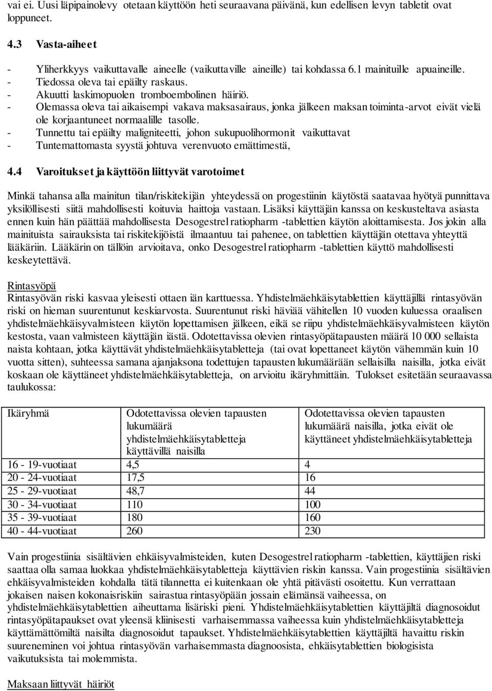 - Akuutti laskimopuolen tromboembolinen häiriö. - Olemassa oleva tai aikaisempi vakava maksasairaus, jonka jälkeen maksan toiminta-arvot eivät vielä ole korjaantuneet normaalille tasolle.