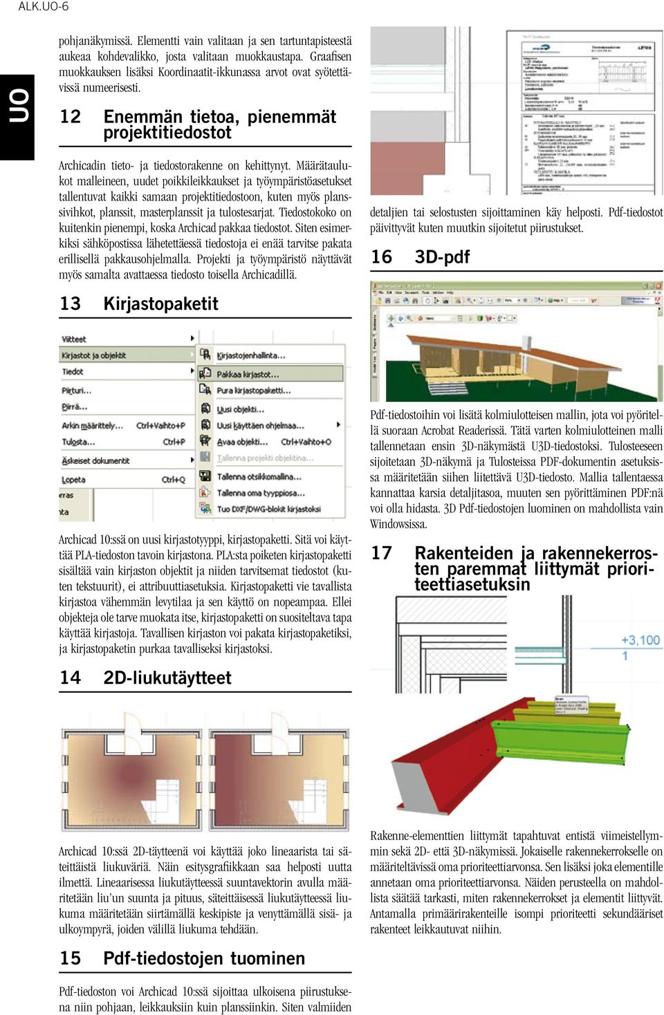 Määrätaulukot malleineen, uudet poikkileikkaukset ja työympäristöasetukset tallentuvat kaikki samaan projektitiedostoon, kuten myös planssivihkot, planssit, masterplanssit ja tulostesarjat.