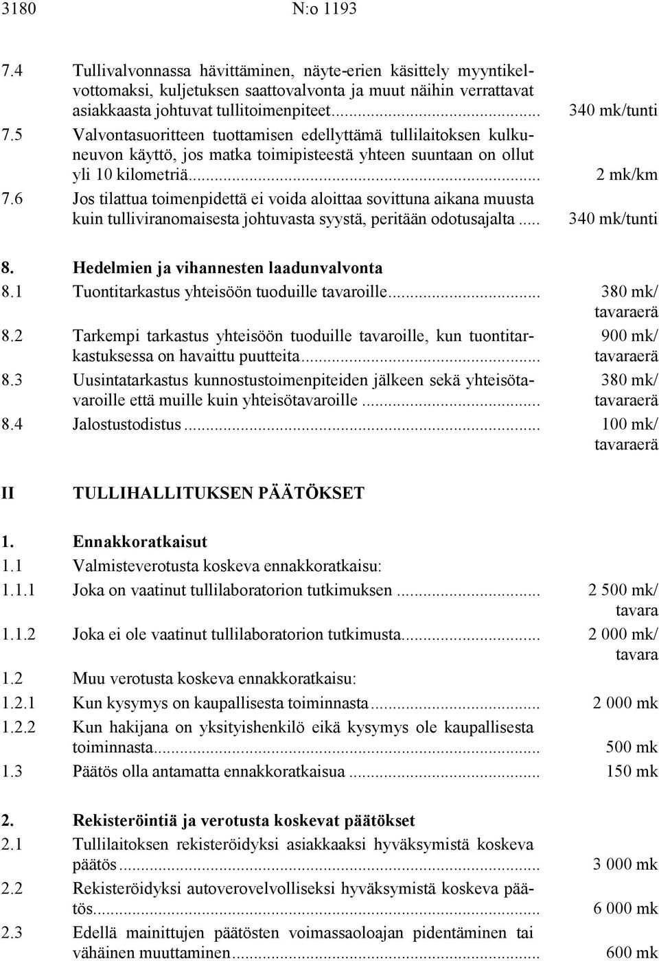 Hedelmien ja vihannesten laadunvalvonta 8.1 Tuontitarkastus yhteisöön tuoduille tavaroille... 380 mk/ 8.