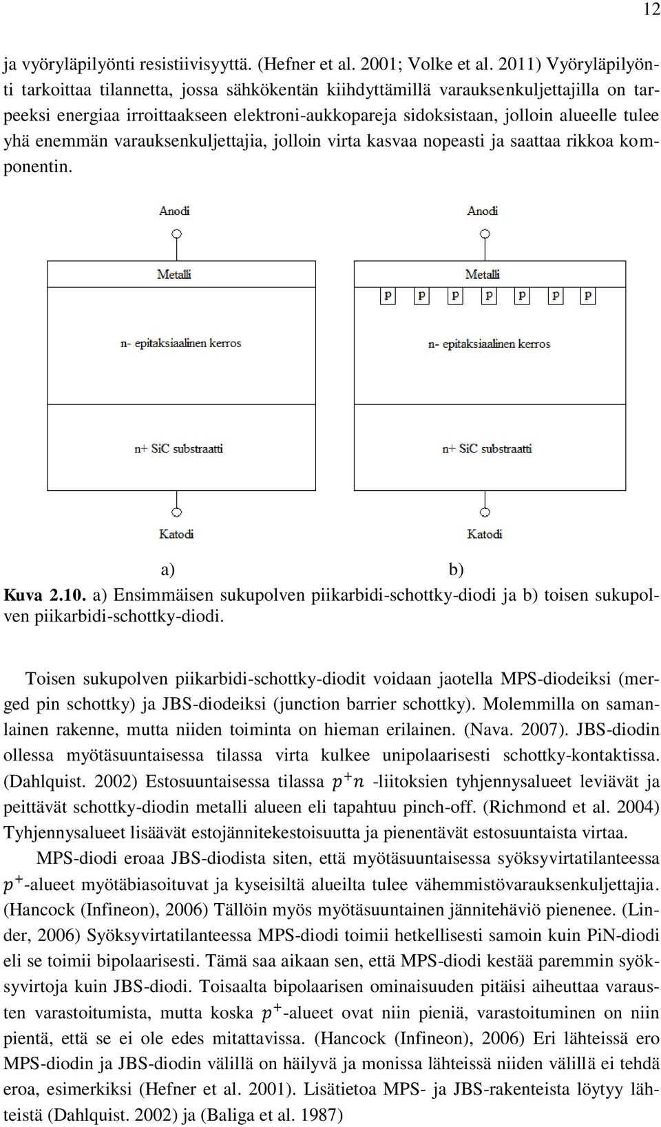 yhä enemmän varauksenkuljettajia, jolloin virta kasvaa nopeasti ja saattaa rikkoa komponentin. a) b) Kuva 2.10.