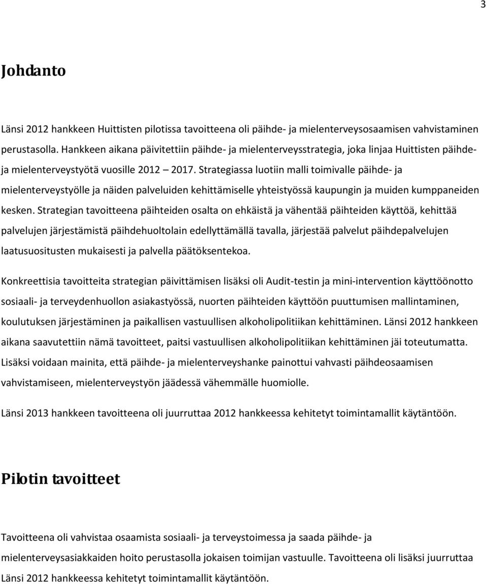 Strategiassa luotiin malli toimivalle päihde- ja mielenterveystyölle ja näiden palveluiden kehittämiselle yhteistyössä kaupungin ja muiden kumppaneiden kesken.