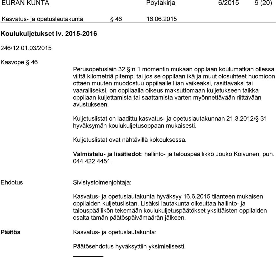 Koulukuljetukset lv. 2015