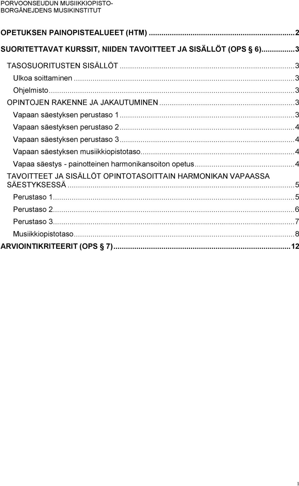 .. 4 Vapaan säestyksen perustaso 3... 4 Vapaan säestyksen musiikkiopistotaso... 4 Vapaa säestys - painotteinen harmonikansoiton opetus.