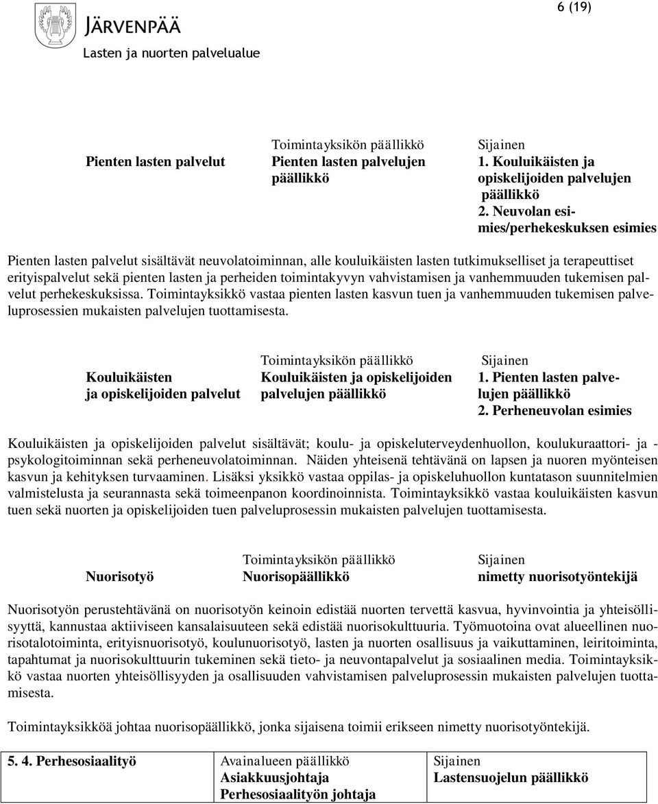 perheiden toimintakyvyn vahvistamisen ja vanhemmuuden tukemisen palvelut perhekeskuksissa.