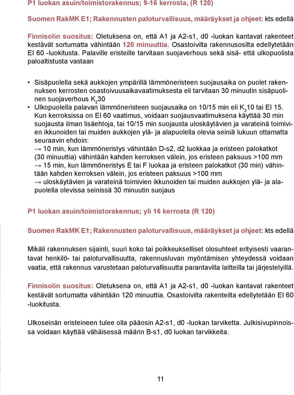 Palaville eristeille tarvitaan suojaverhous sekä sisä- että ulkopuolista paloaltistusta vastaan Sisäpuolella sekä aukkojen ympärillä lämmöneristeen suojausaika on puolet rakennuksen kerrosten