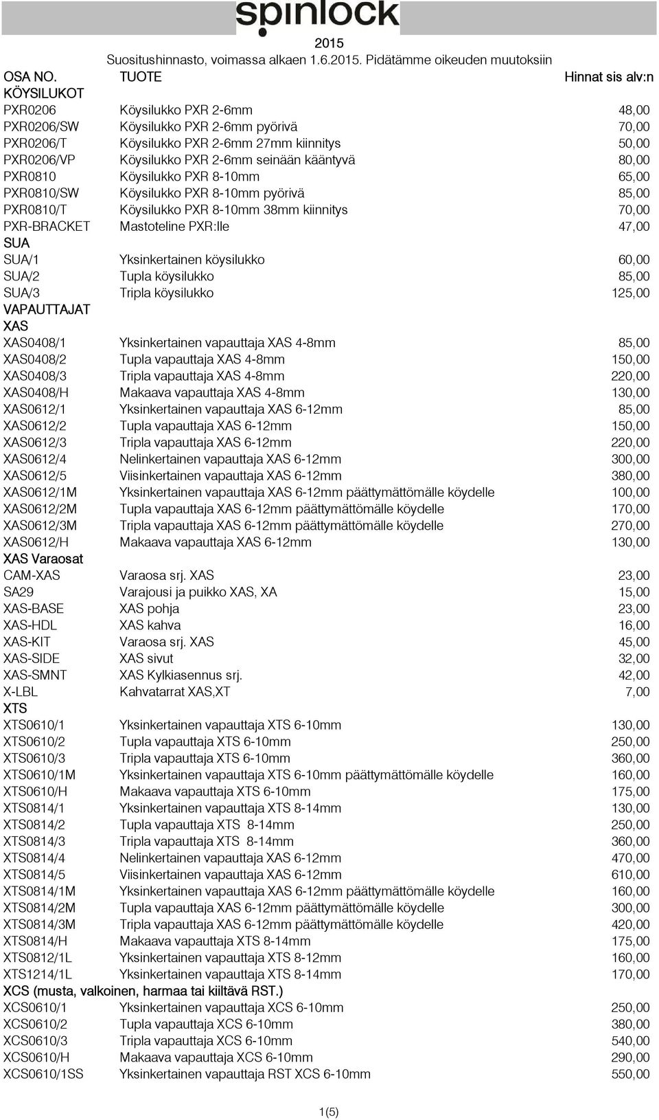 köysilukko 60,00 SUA/2 Tupla köysilukko 85,00 SUA/3 Tripla köysilukko 125,00 VAPAUTTAJAT XAS XAS0408/1 Yksinkertainen vapauttaja XAS 4-8mm 85,00 XAS0408/2 Tupla vapauttaja XAS 4-8mm 150,00 XAS0408/3