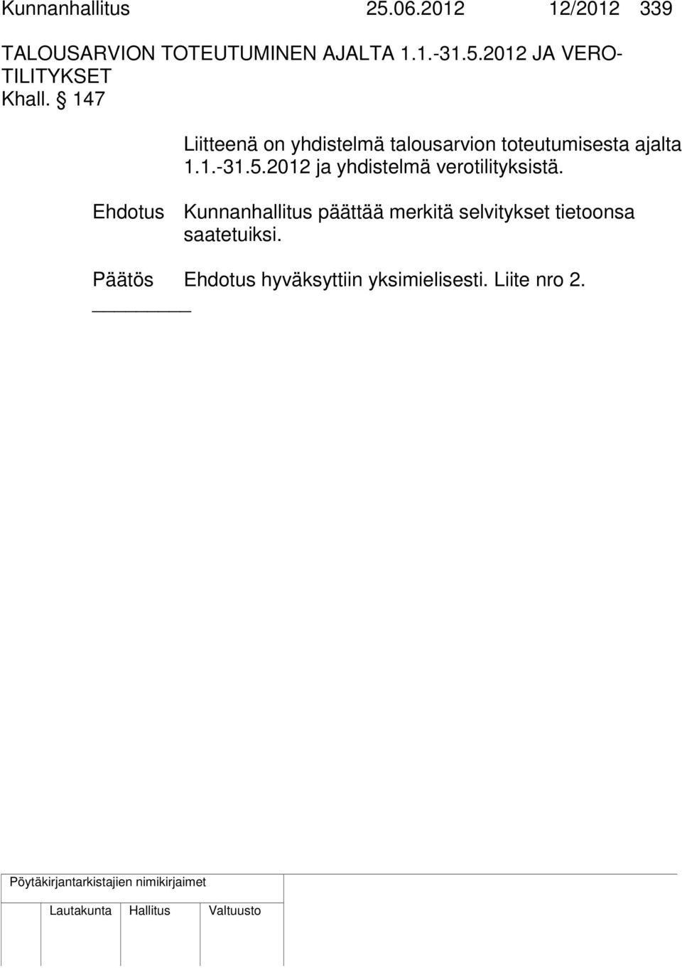 2012 ja yhdistelmä verotilityksistä.