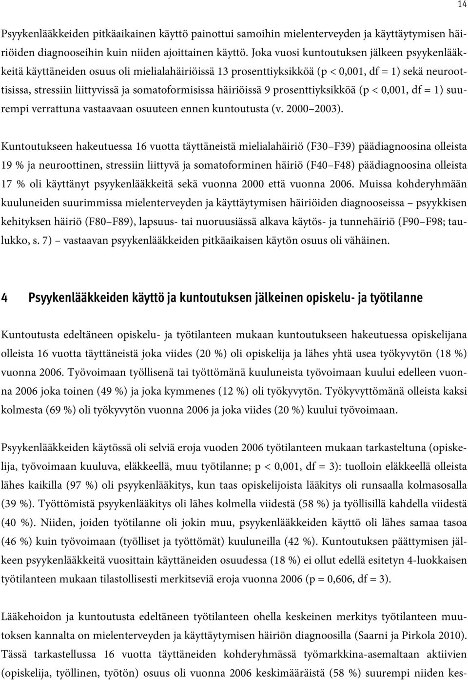 häiriöissä 9 prosenttiyksikköä (p <,1, df = 1) suurempi verrattuna vastaavaan osuuteen ennen kuntoutusta (v. 3).