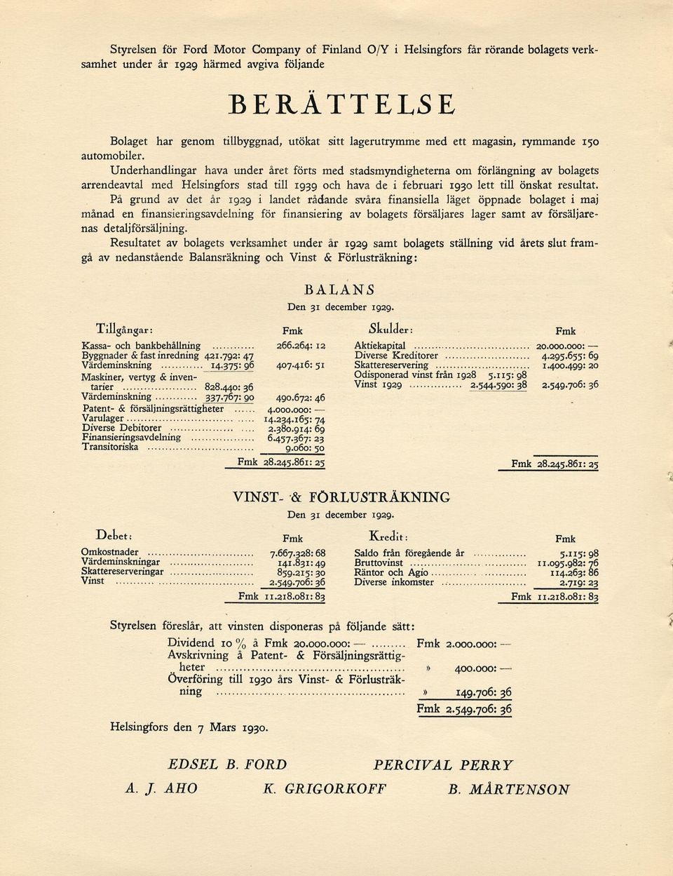 Underhandlingar hava under året förts med stadsmyndigheterna om förlängning av bolagets arrendeavtal med Helsingfors stad till 1939 och hava de i februari 1930 lett till önskat resultat.