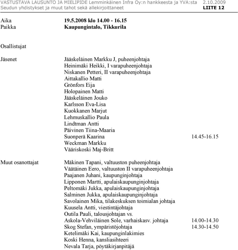 Matti Grönfors Eija Holopainen Matti Jääskeläinen Jouko Karlsson Eva-Lisa Kuokkanen Marjut Lehmuskallio Paula Lindtman Antti Päivinen Tiina-Maaria Suonperä Kaarina 14.45-16.