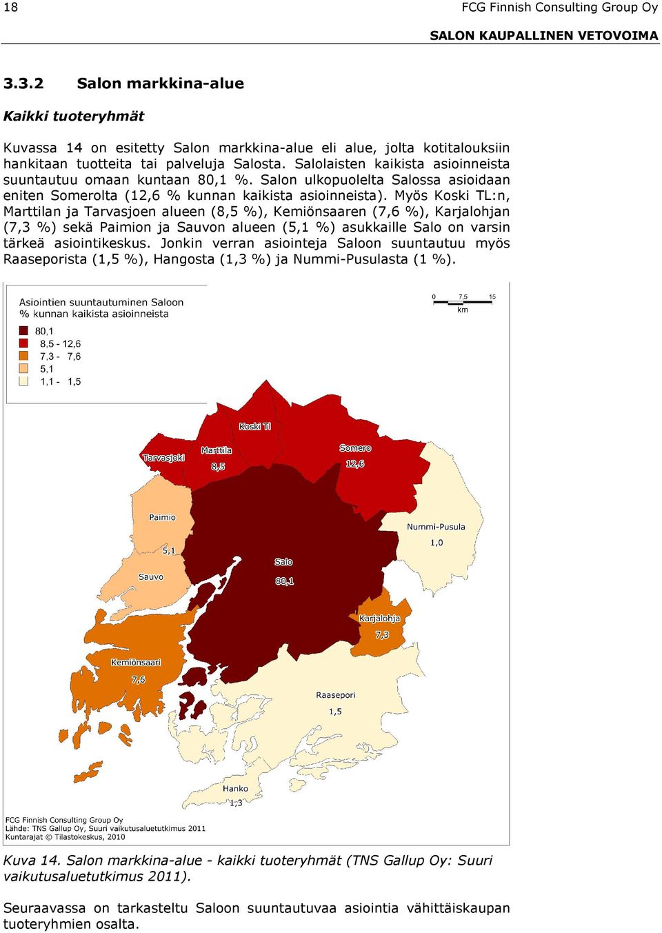 Myös Koski TL:n, Marttilan ja Tarvasjoen alueen (8,5 %), Kemiönsaaren (7,6 %), Karjalohjan (7,3 %) sekä Paimion ja Sauvon alueen (5,1 %) asukkaille Salo on varsin tärkeä asiointikeskus.