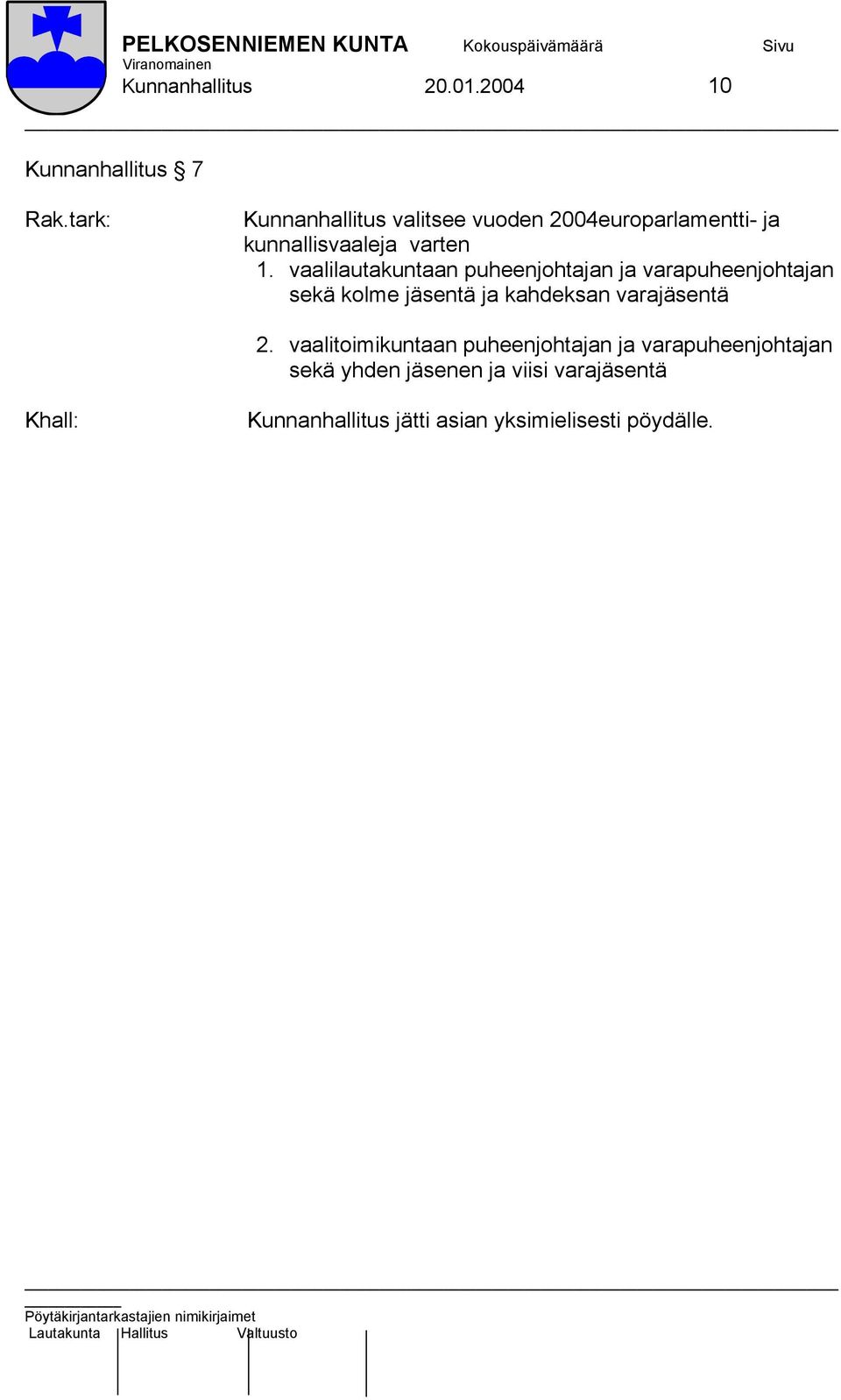 kunnallisvaaleja varten 1.