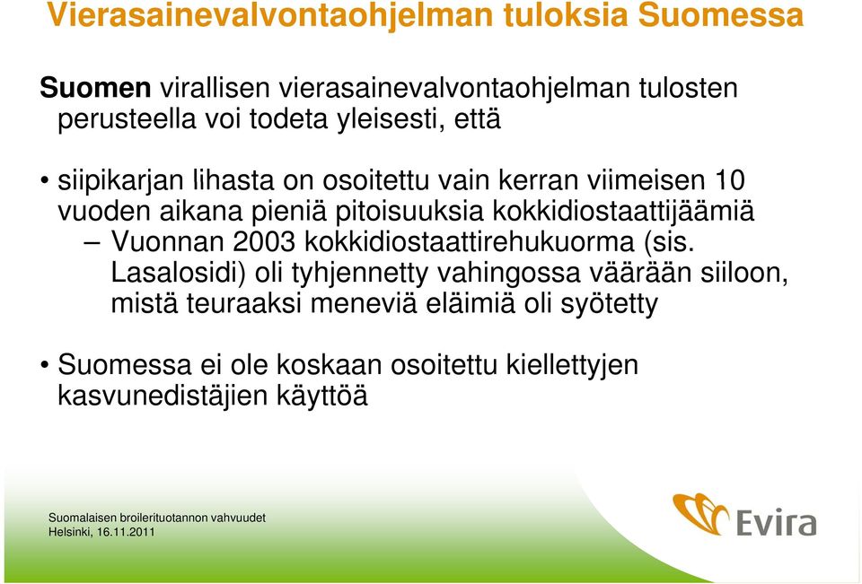 kokkidiostaattijäämiä Vuonnan 2003 kokkidiostaattirehukuorma (sis.