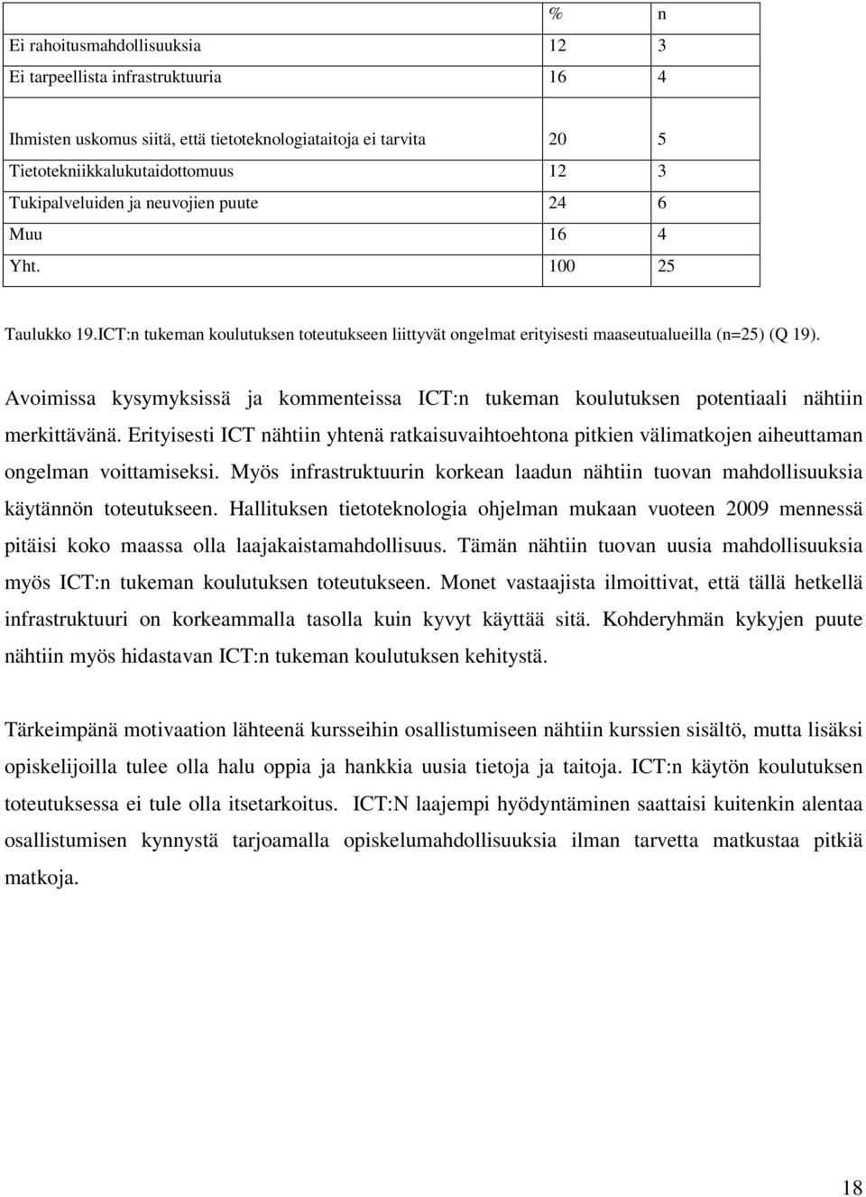 Avoimissa kysymyksissä ja kommenteissa ICT:n tukeman koulutuksen potentiaali nähtiin merkittävänä.