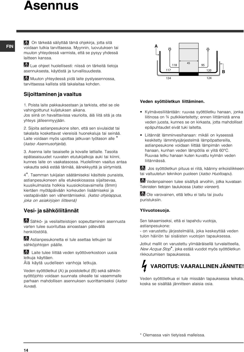 Sijoittaminen ja vaaitus 1. Poista laite pakkauksestaan ja tarkista, ettei se ole vahingoittunut kuljetuksen aikana. Jos siinä on havaittavissa vaurioita, älä liitä sitä ja ota yhteys jälleenmyyjään.