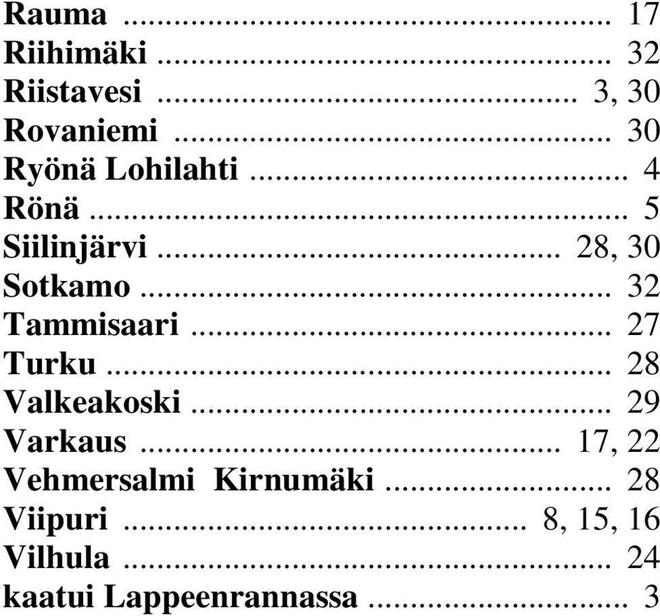 .. 32 Tammisaari... 27 Turku... 28 Valkeakoski... 29 Varkaus.