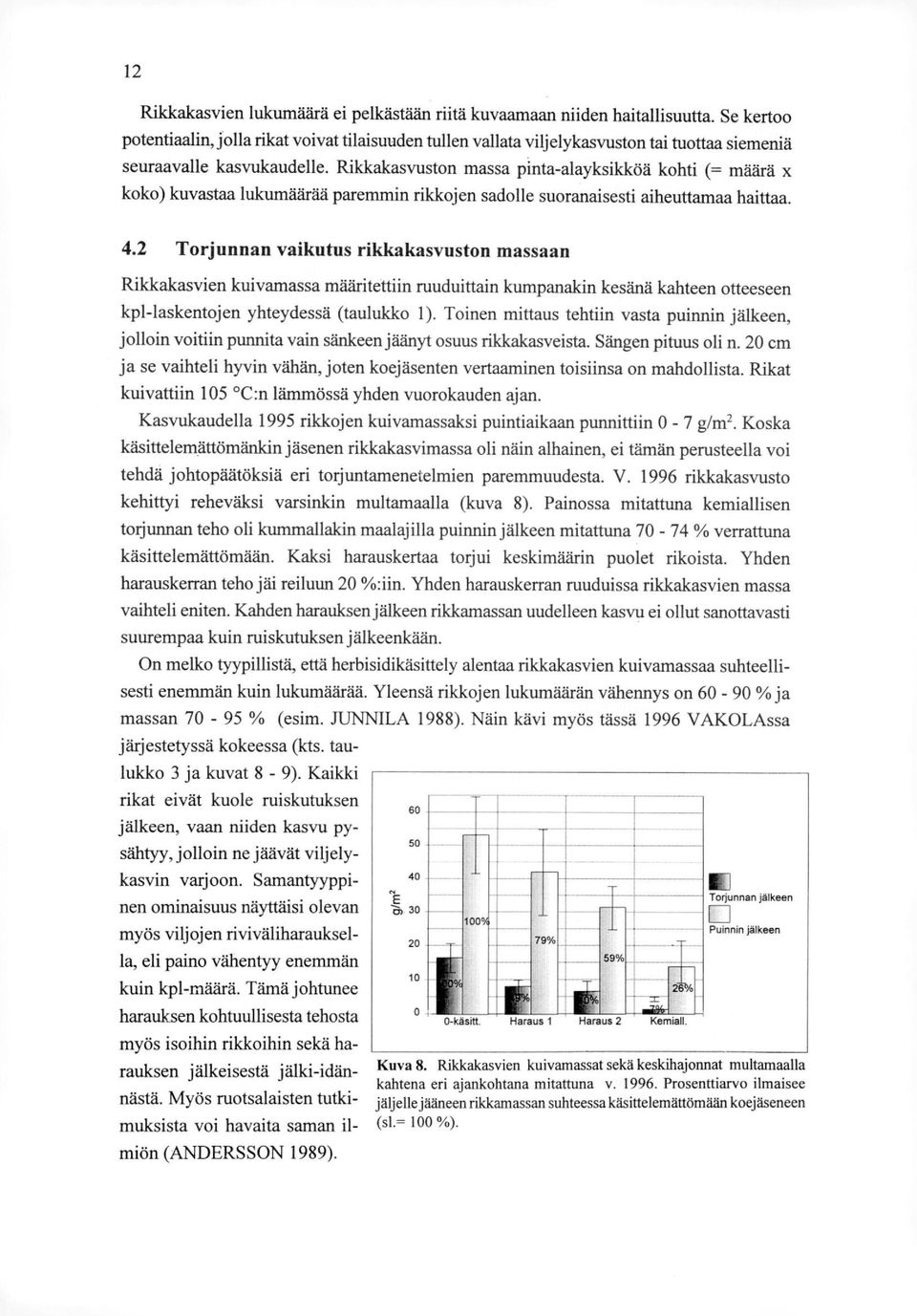Rikkakasvuston massa pinta-alayksikköä kohti (= määrä x koko) kuvastaa lukumäärää paremmin rikkojen sadolle suoranaisesti aiheuttamaa haittaa. 4.