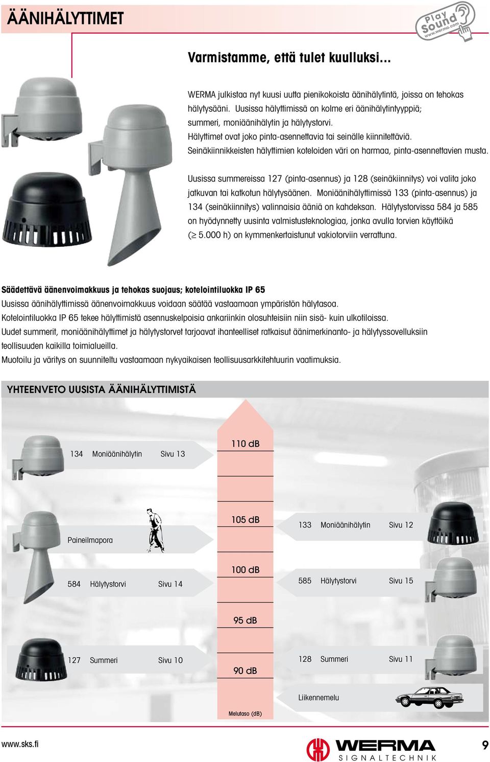 Seinäkiinnikkeisten hälyttimien koteloiden väri on harmaa, pinta-asennettavien musta.