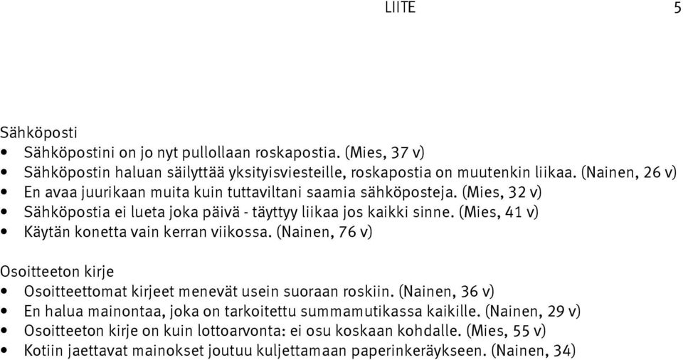 (Mies, 4 v) Käytän konetta vain kerran viikossa. (Nainen, 76 v) Osoitteeton kirje Osoitteettomat kirjeet menevät usein suoraan roskiin.