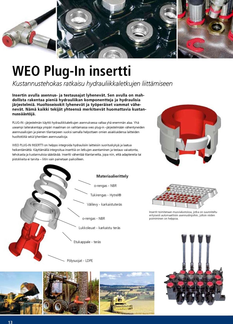 Nämä kaikki tekijät yhteensä merkitsevät huomattavia kustannussäästöjä. PLUG-IN järjestelmän käyttö hydrauliikkaletkujen asennuksessa valtaa yhä enemmän alaa.