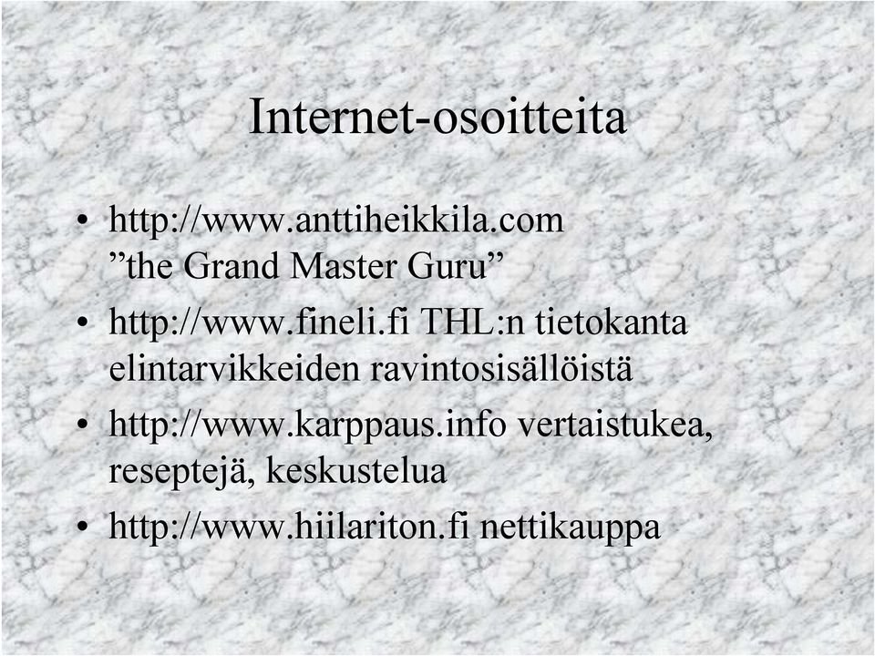 fi THL:n tietokanta elintarvikkeiden ravintosisällöistä