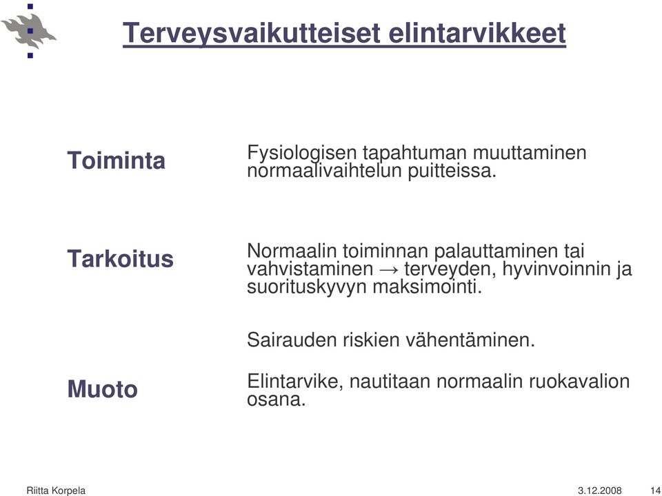 Tarkoitus Normaalin toiminnan palauttaminen tai vahvistaminen terveyden, hyvinvoinnin