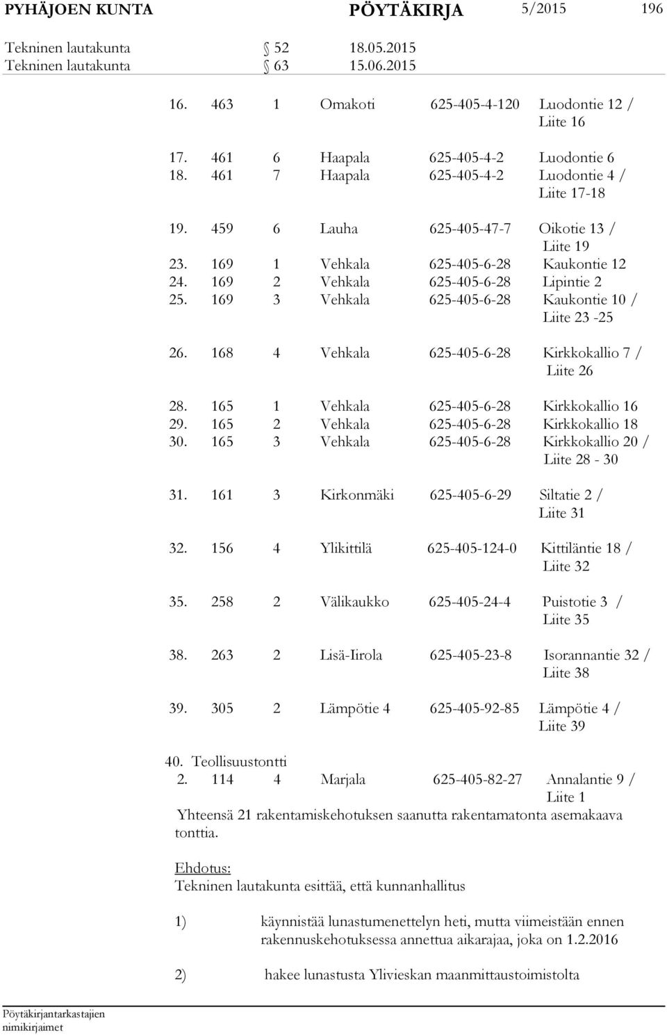 169 2 Vehkala 625-405-6-28 Lipintie 2 25. 169 3 Vehkala 625-405-6-28 Kaukontie 10 / Liite 23-25 26. 168 4 Vehkala 625-405-6-28 Kirkkokallio 7 / Liite 26 28.