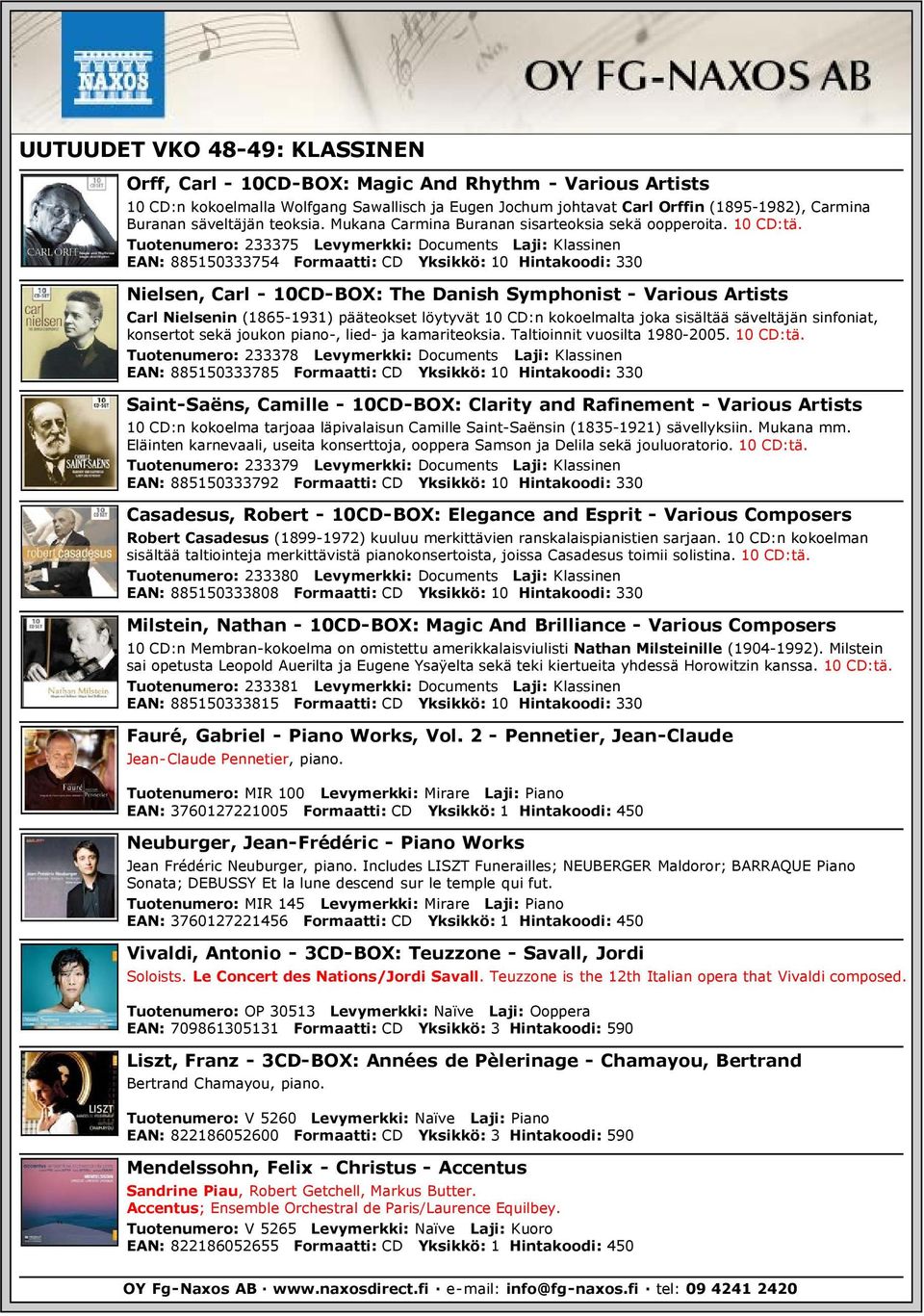 Tuotenumero: 233375 Levymerkki: Documents Laji: Klassinen EAN: 885150333754 Formaatti: CD Yksikkö: 10 Hintakoodi: 330 Nielsen, Carl - 10CD-BOX: The Danish Symphonist - Various Artists Carl Nielsenin