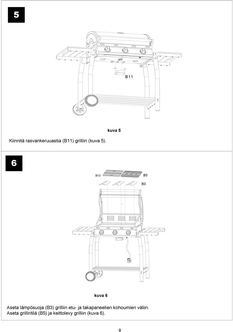 6 B3 B5 B3 kuva 6 Aseta lämpösuoja (B3) grilliin