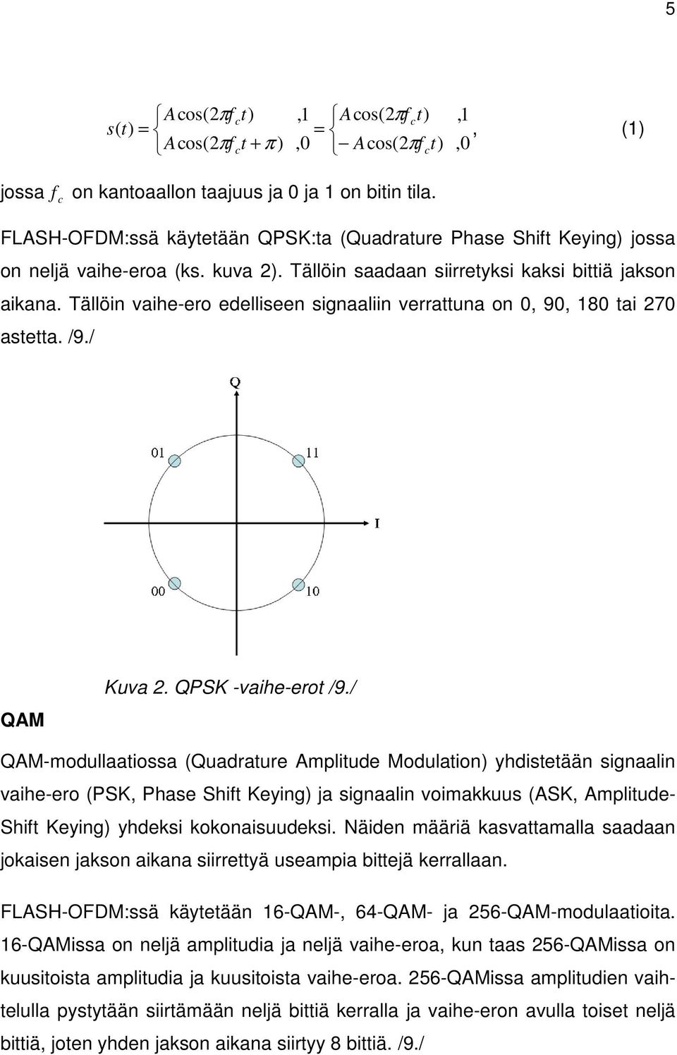 Tällöin vaihe-ero edelliseen signaaliin verrattuna on 0, 90, 180 tai 270 astetta. /9./ QAM Kuva 2. QPSK -vaihe-erot /9.